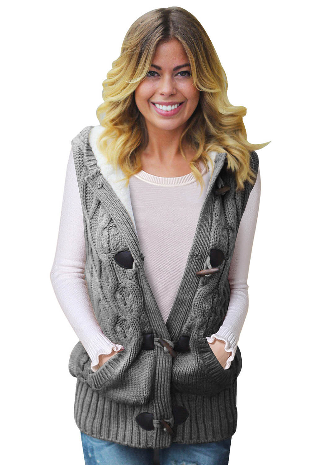 Multicolour Cable Knit Hooded Sweater Vest