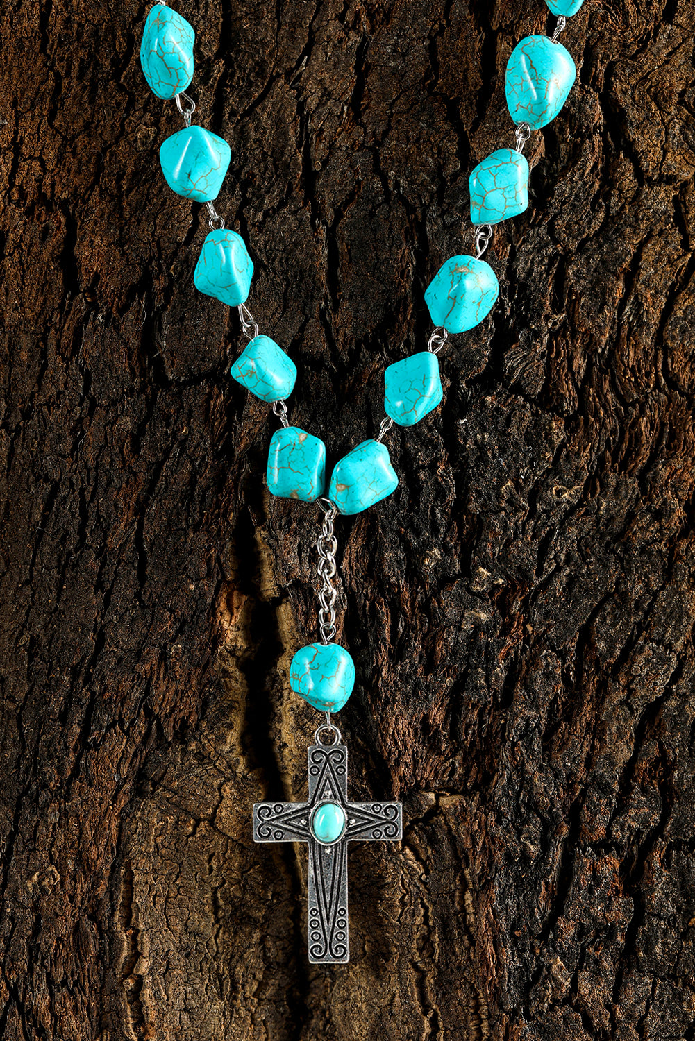 Peacock Blue Turquoise Cross Pendant Necklace