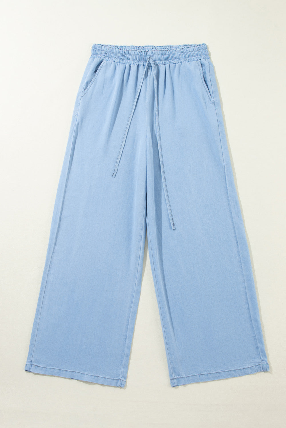 Black Drawstring High Waist Wide Leg Denim Pants