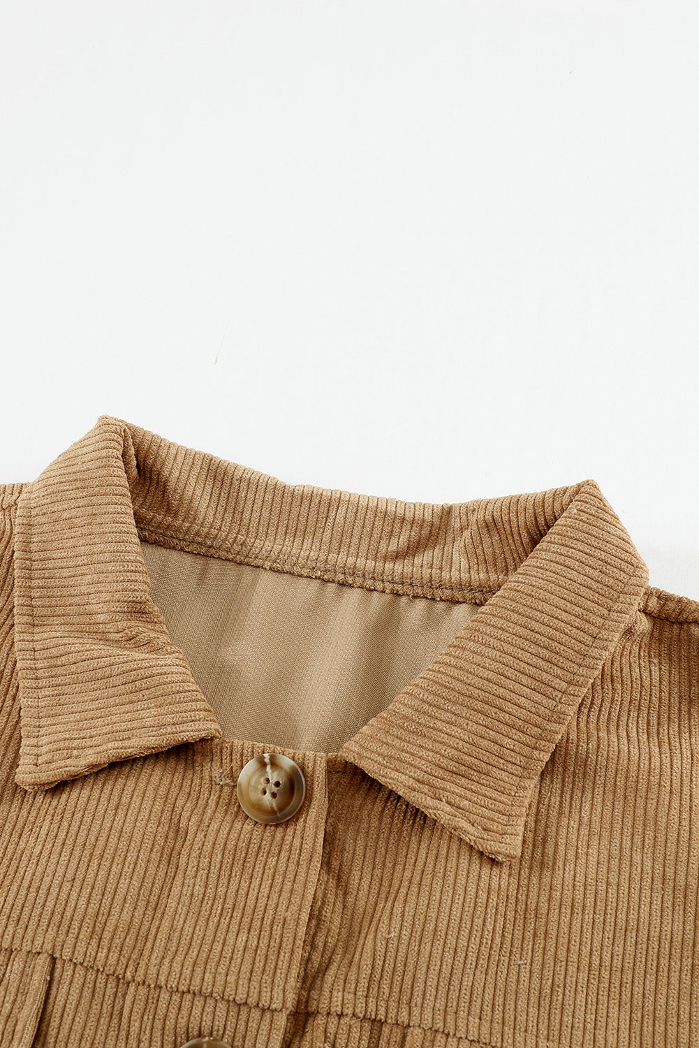 Khaki Ribbed Corduroy Long Sleeve Jacket with Pocket