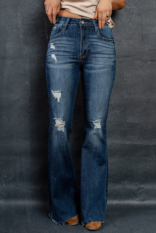 Dark Wash Mid Rise Flare Jeans