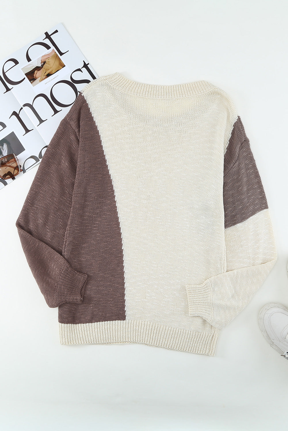 Asymmetric Colorblock Knitted Sweater