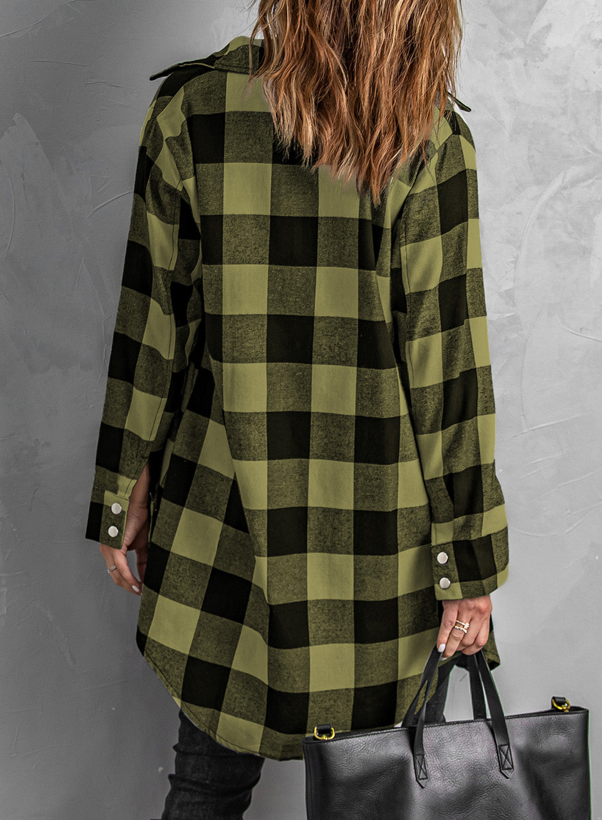 Fiery Red Turn-down Collar Plaid Shirt Coat