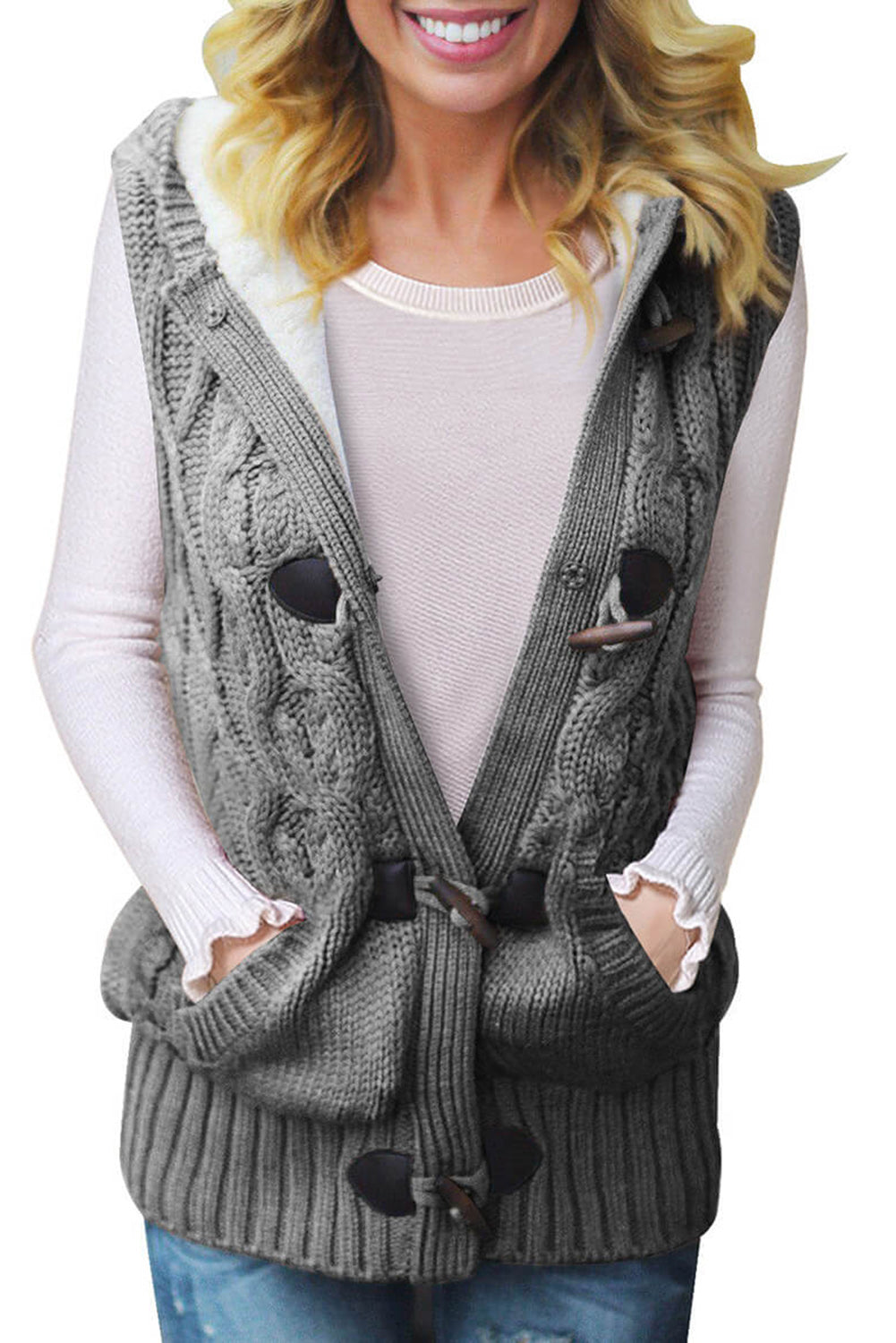 Multicolour Cable Knit Hooded Sweater Vest