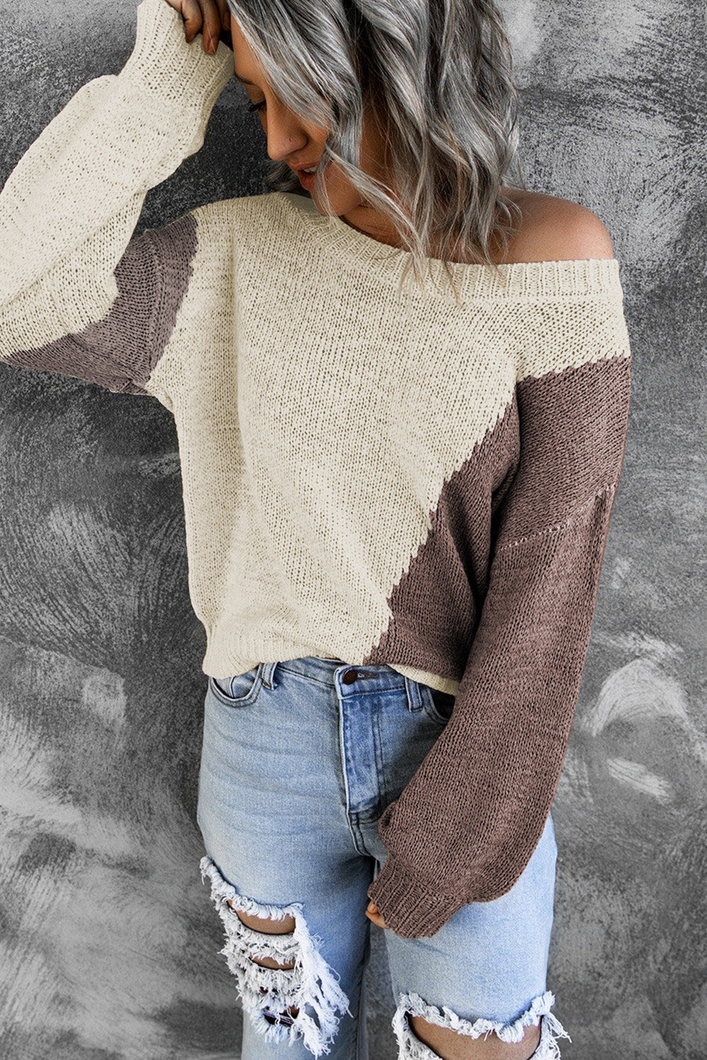 Asymmetric Colorblock Knitted Sweater