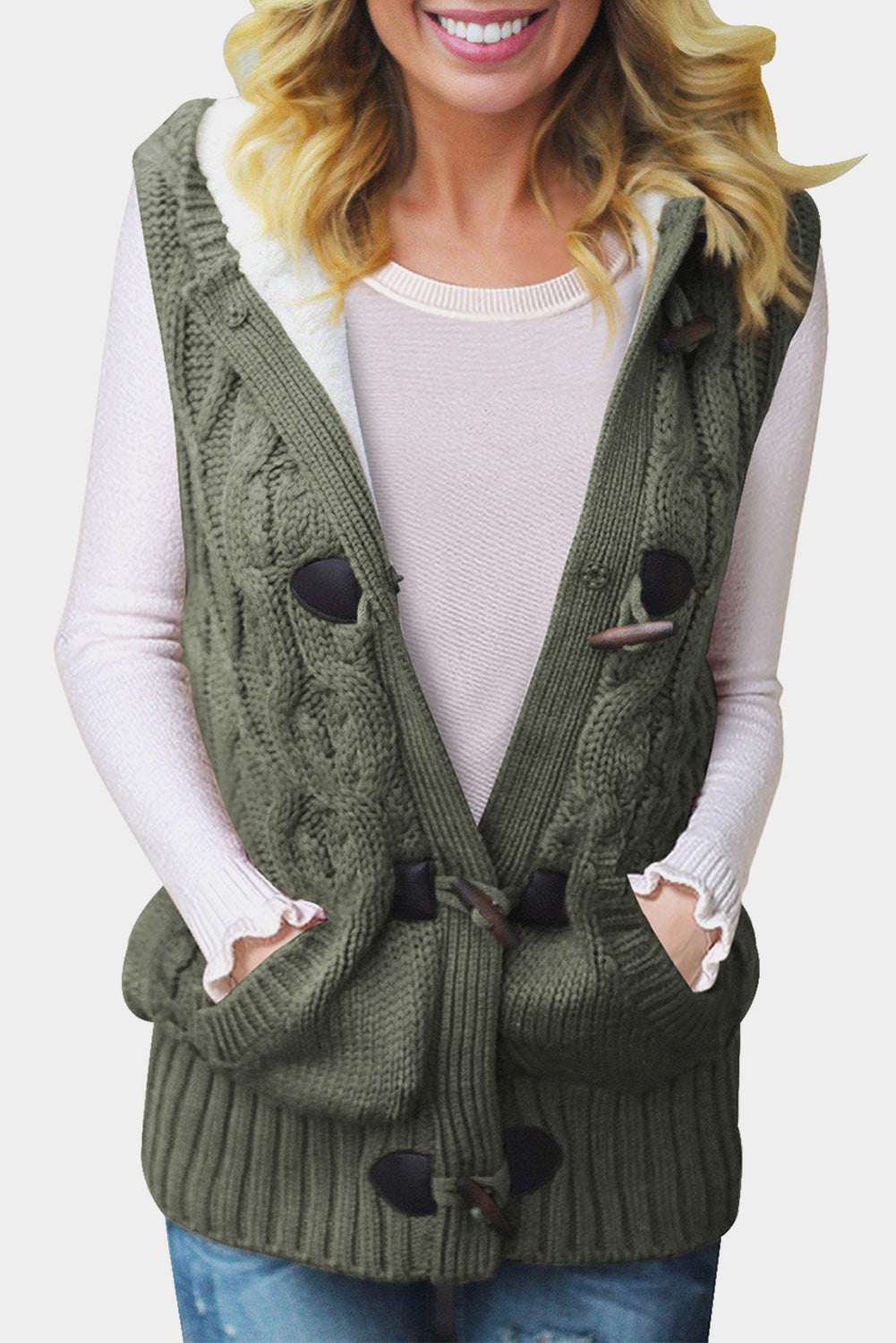 Multicolour Cable Knit Hooded Sweater Vest