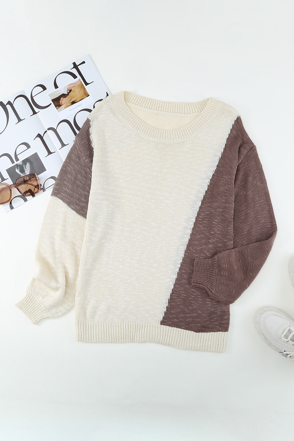 Asymmetric Colorblock Knitted Sweater