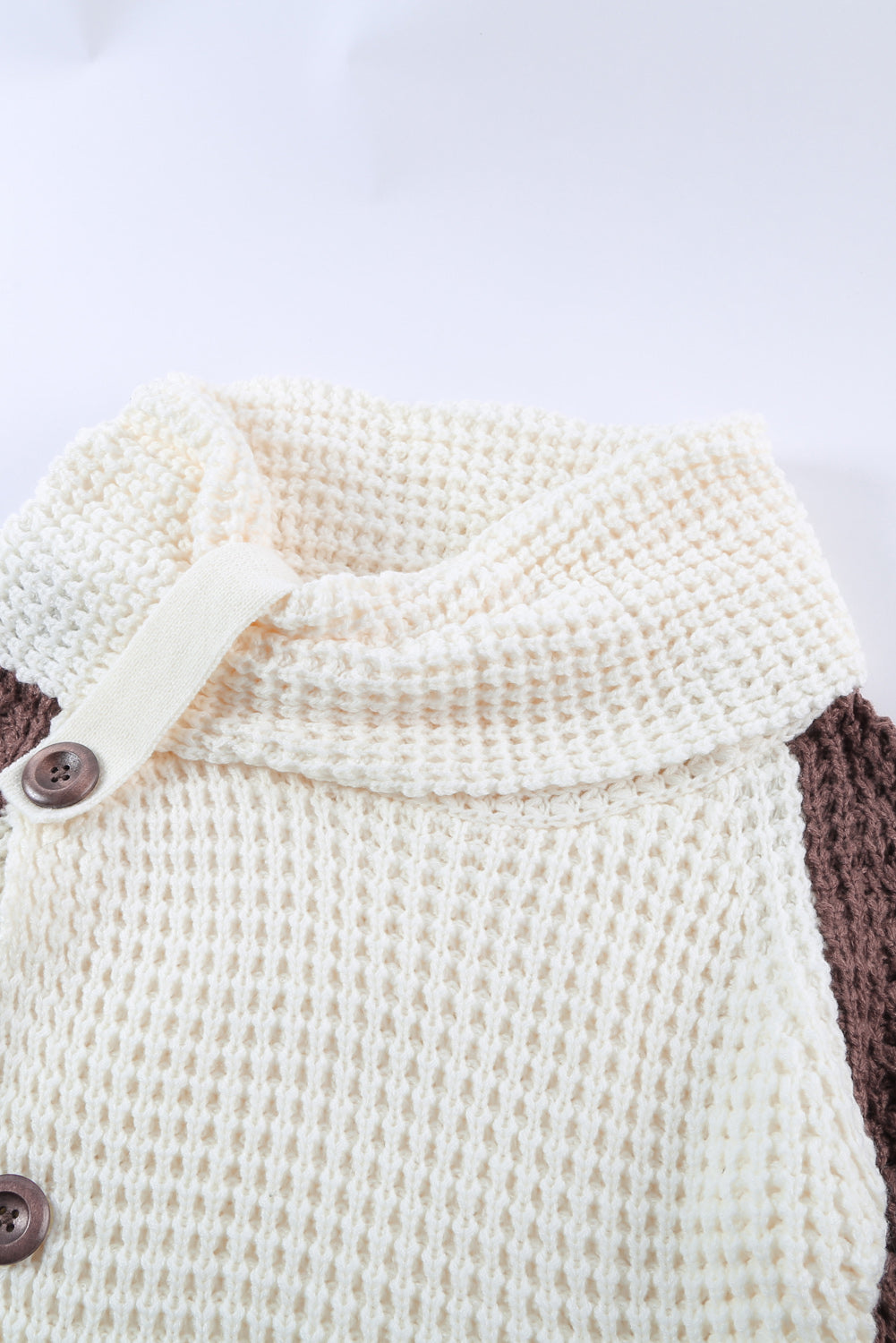 Brown Button Turtle Cowl Neck Asymmetric Hem Wrap Pullover Sweater