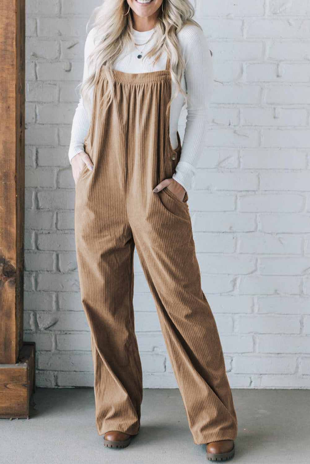 Real Teal Solid Pocketed Loose Fit Corduroy Overall