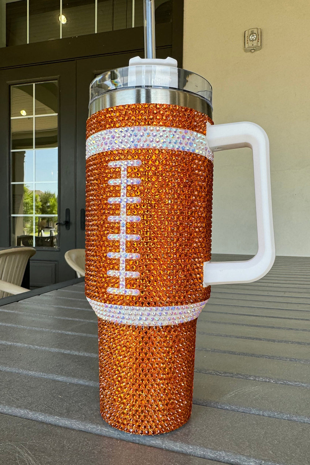 Dark Green Rhinestone Rugby Football Handle Vacuum Cup 40oz