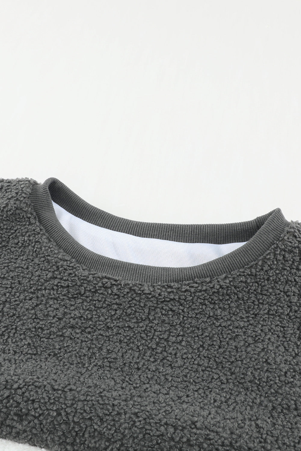 Gray Oversized Colorblock Plush Sweatshirt