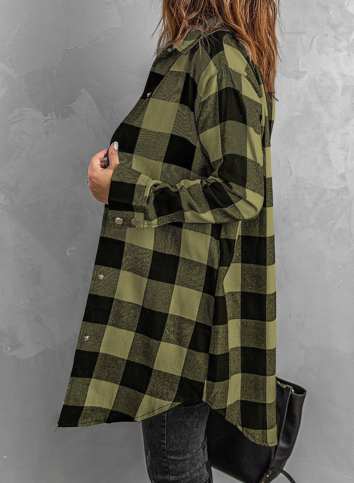 Fiery Red Turn-down Collar Plaid Shirt Coat