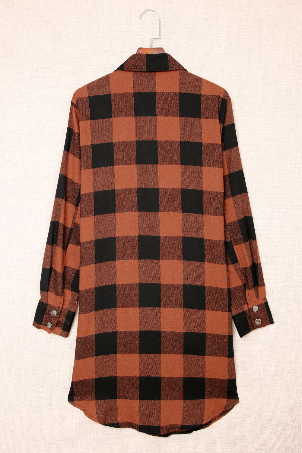 Fiery Red Turn-down Collar Plaid Shirt Coat