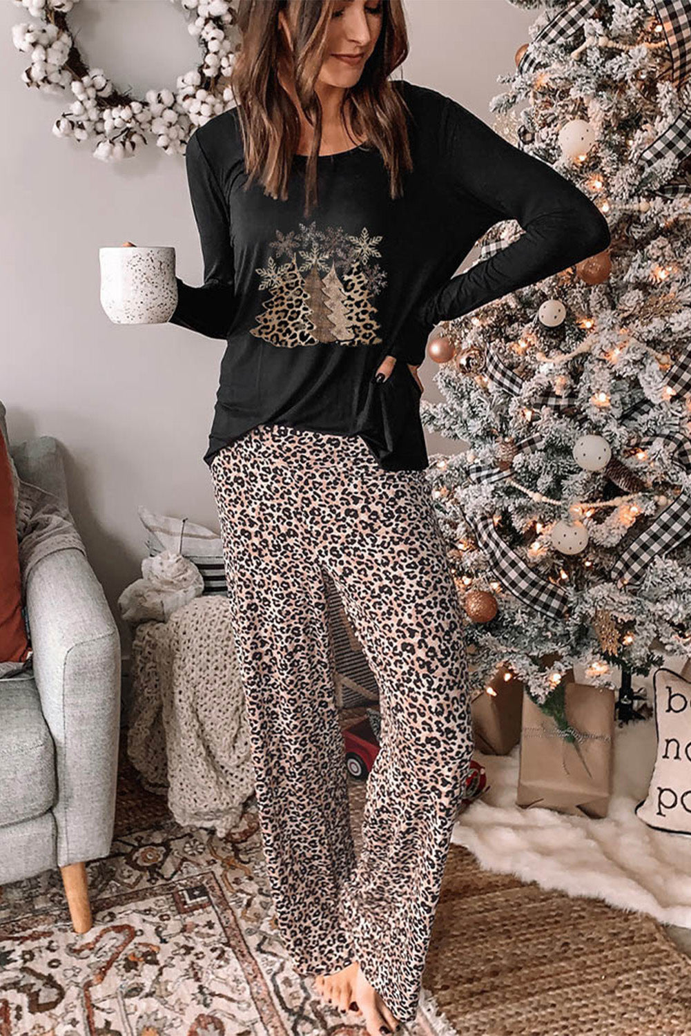 Christmas Leopard Two-piece Lounge Set