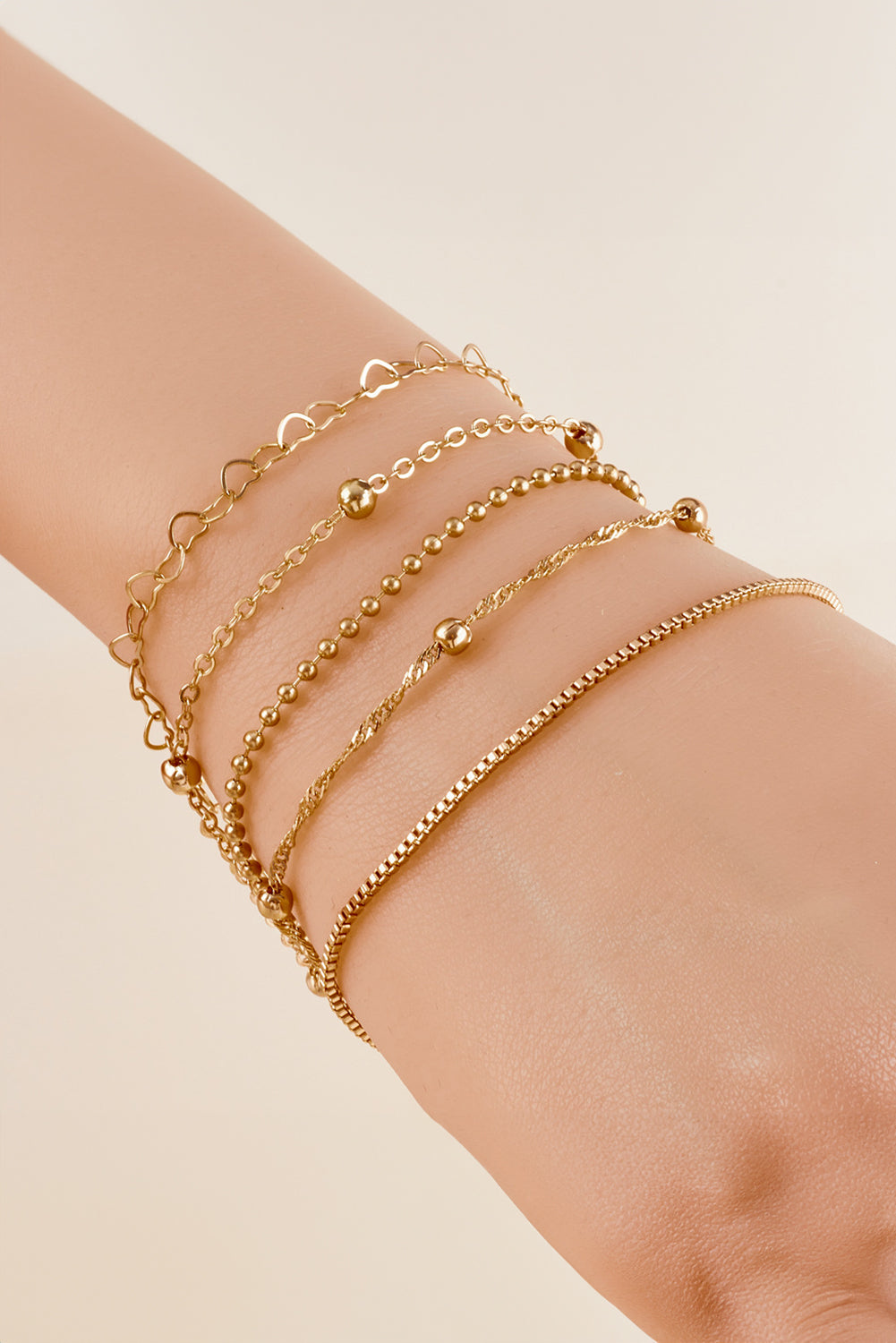 Gold Multi Layered Heart Shape Plate Chain Bracelet