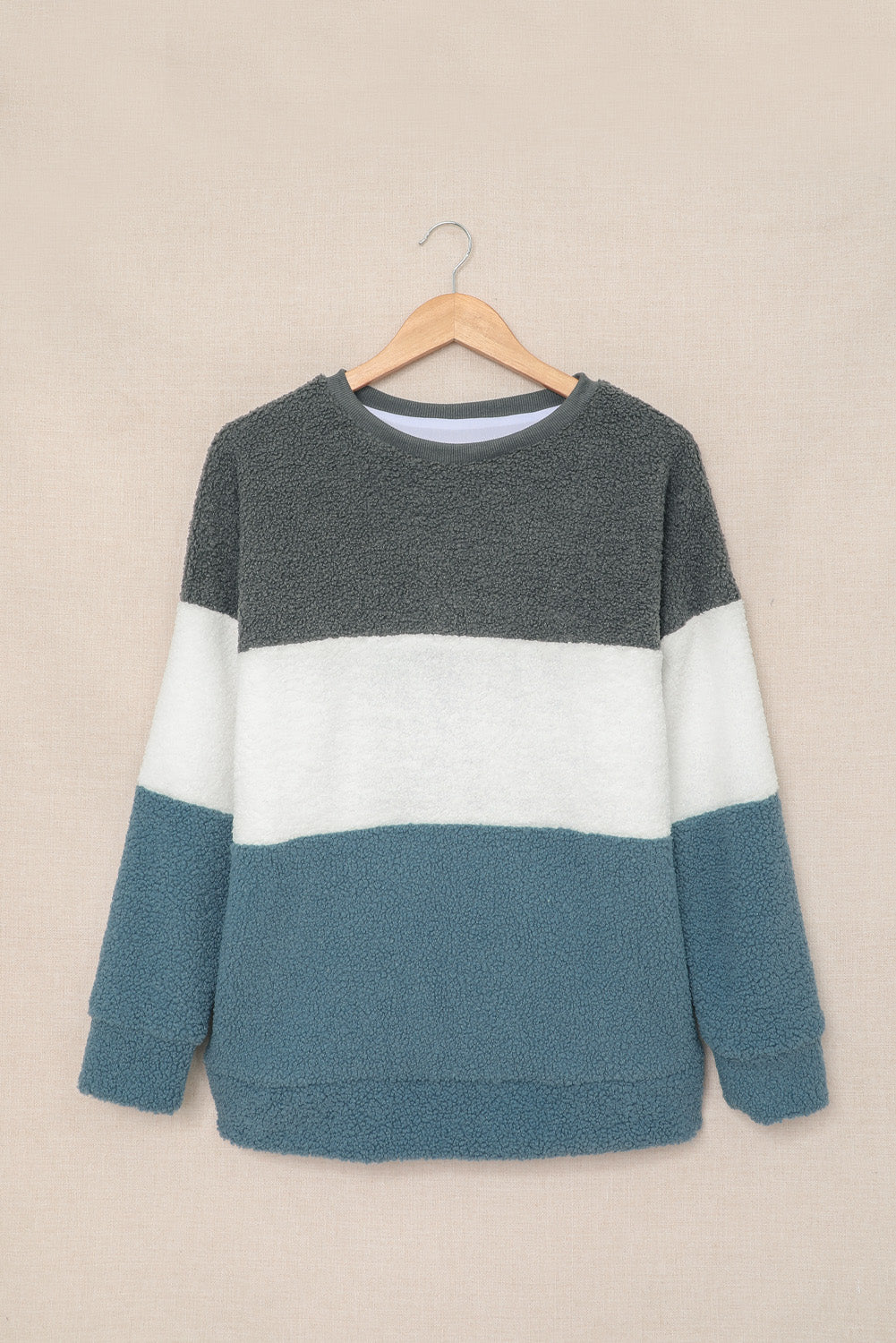 Gray Oversized Colorblock Plush Sweatshirt