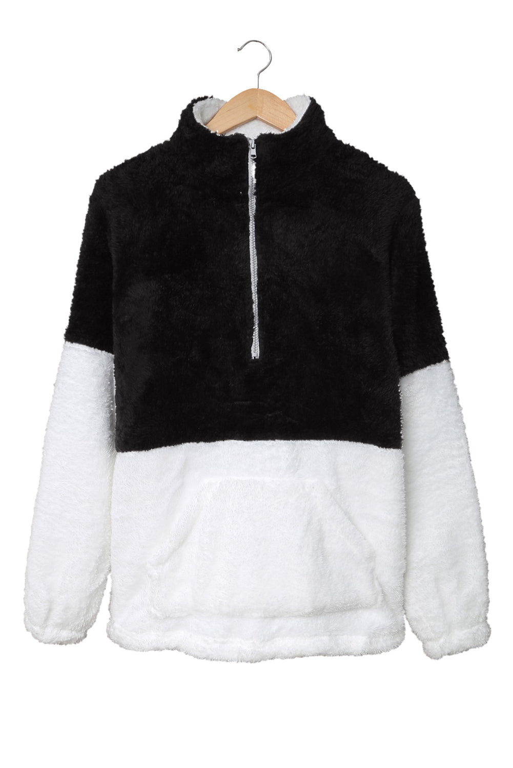 Brown Zip Neck Oversize Fluffy Fleece Pullover