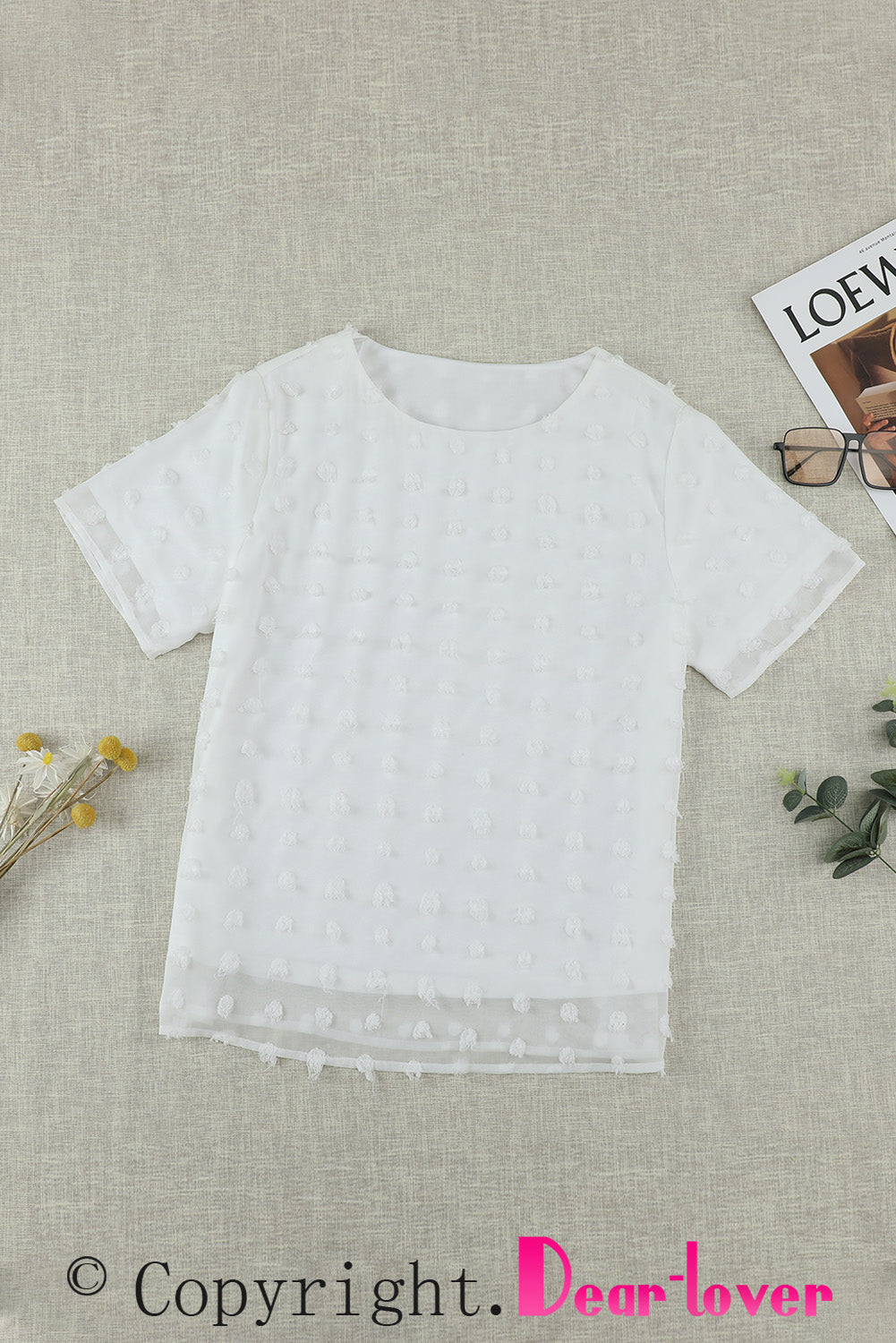 White Swiss Dot Texture Short Sleeve Top