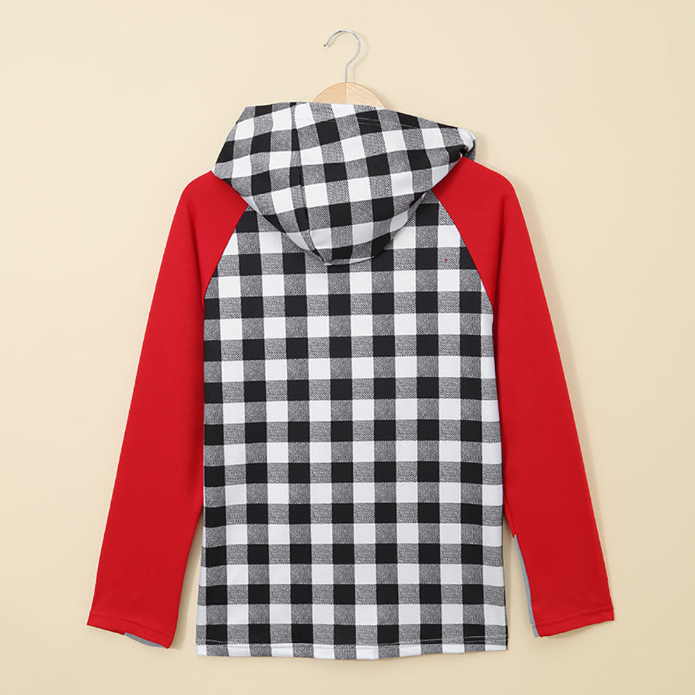 Christmas Tree Plaid Pattern Asymmetric Zip Hoodie