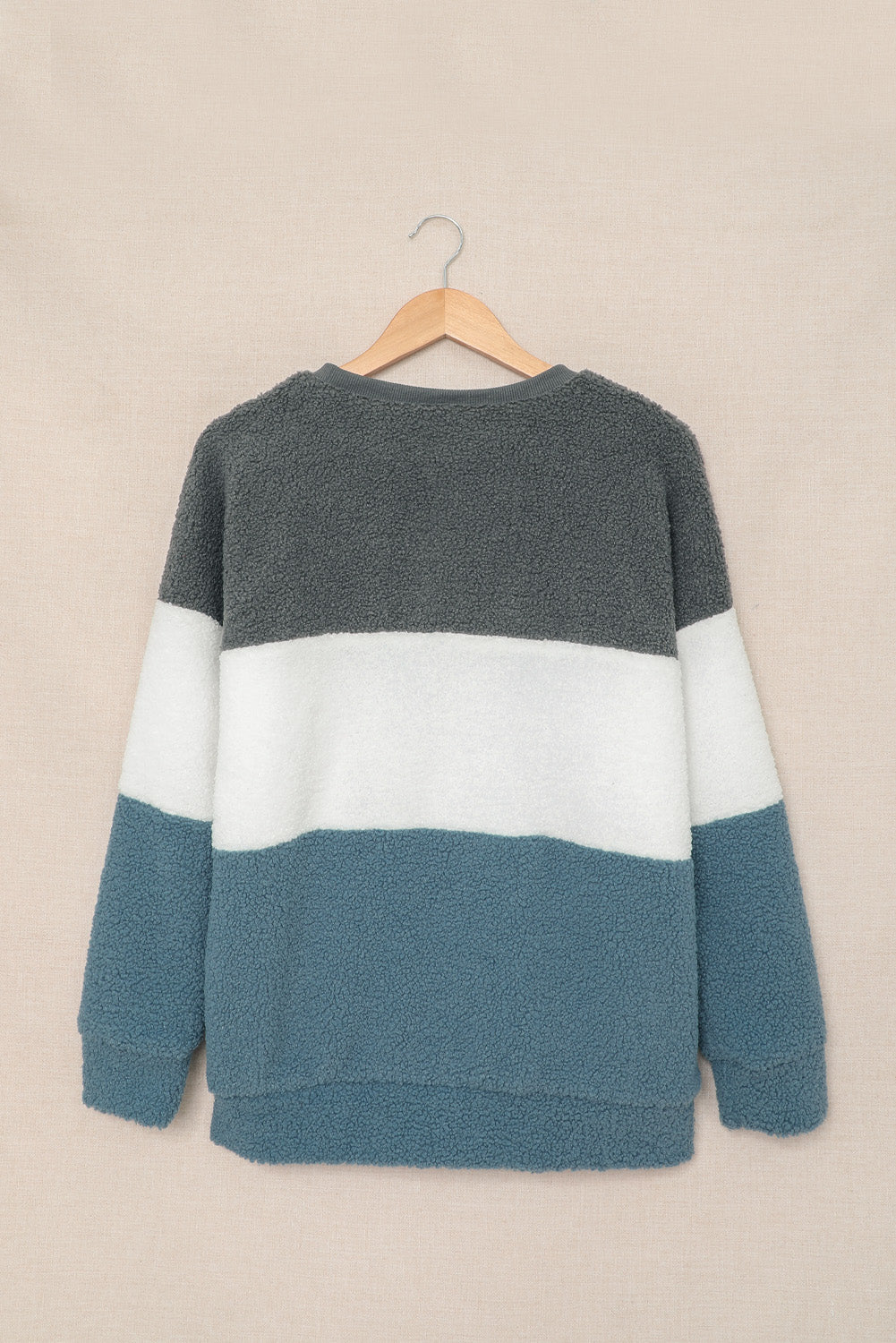 Gray Oversized Colorblock Plush Sweatshirt