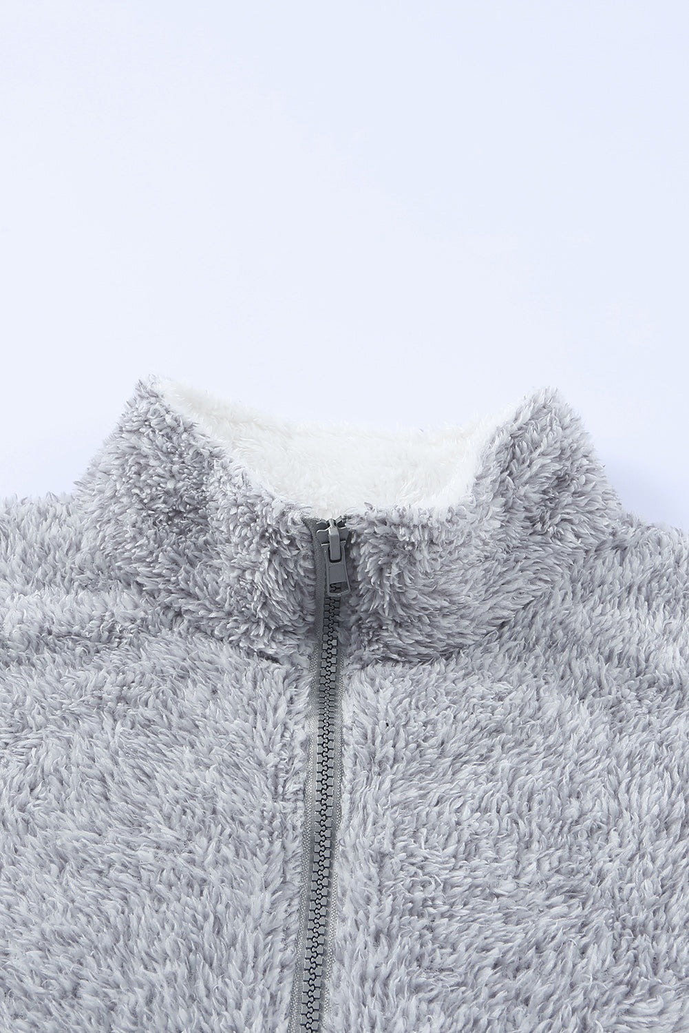 Brown Zip Neck Oversize Fluffy Fleece Pullover