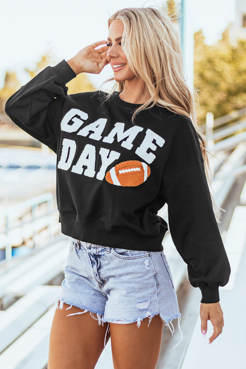 White GAME DAY Graphic Varsity Pullover Sweatshirt