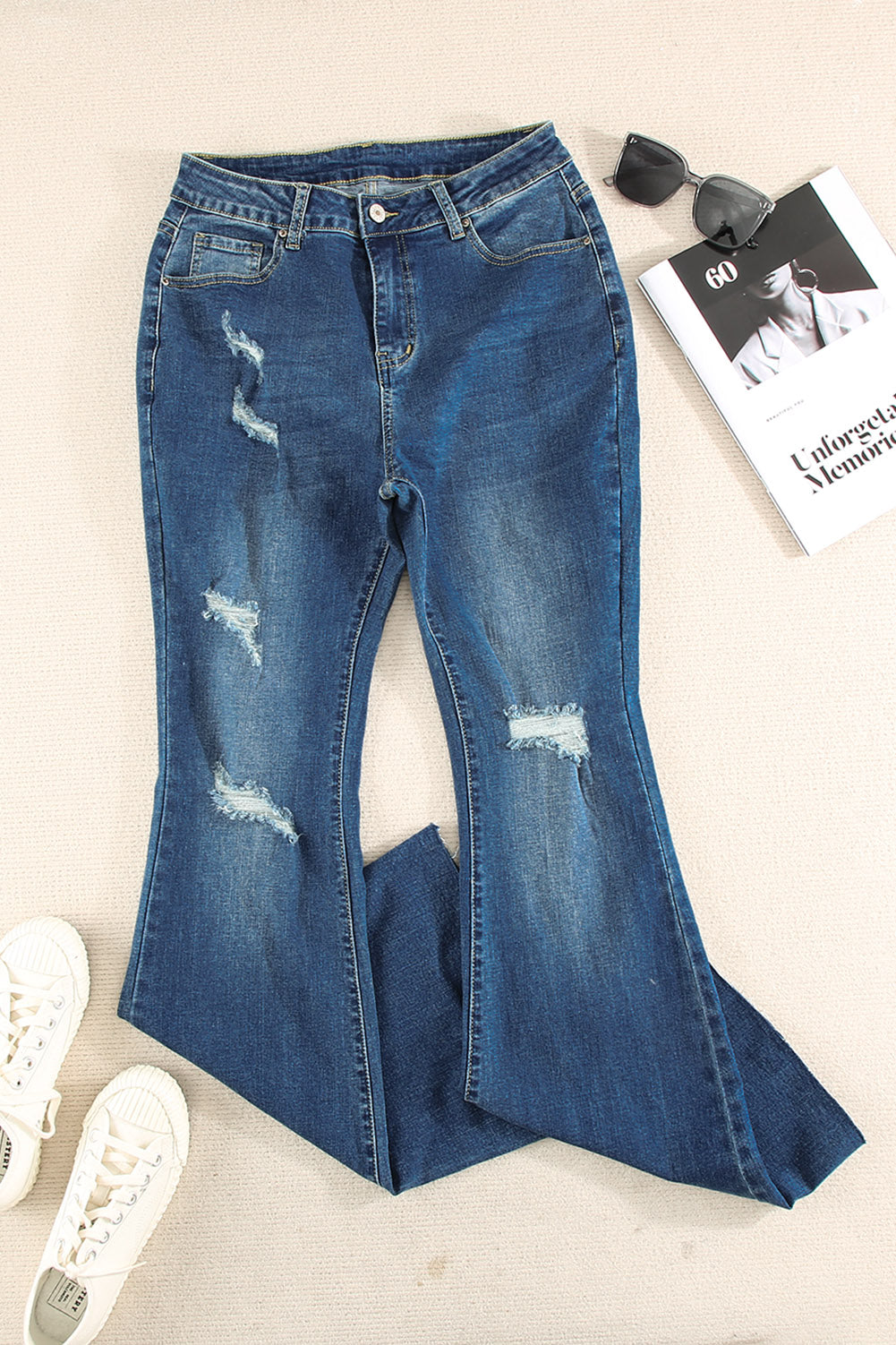 Dark Wash Mid Rise Flare Jeans