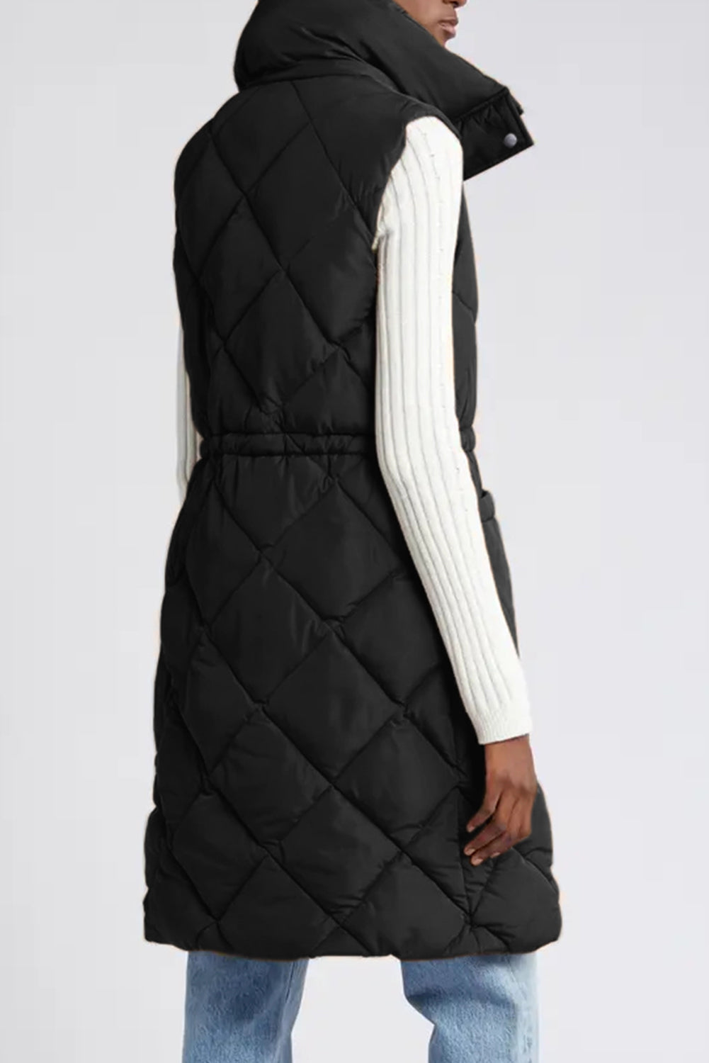 Coffee Longline Quilted Stand Collar Puffer Vest