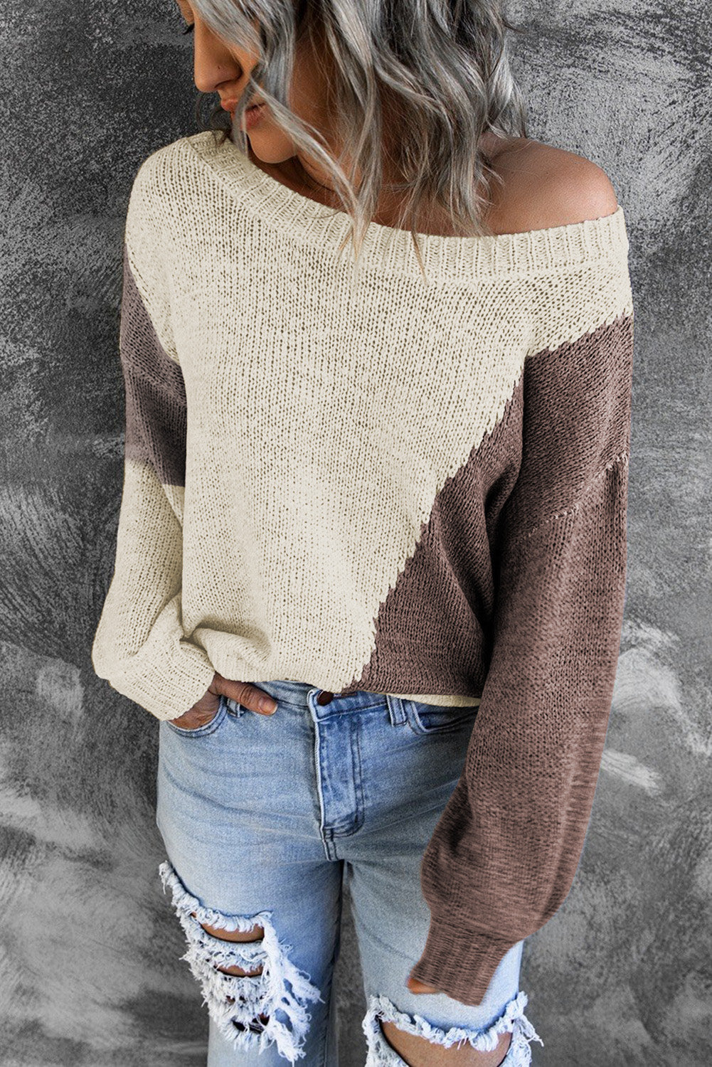 Asymmetric Colorblock Knitted Sweater