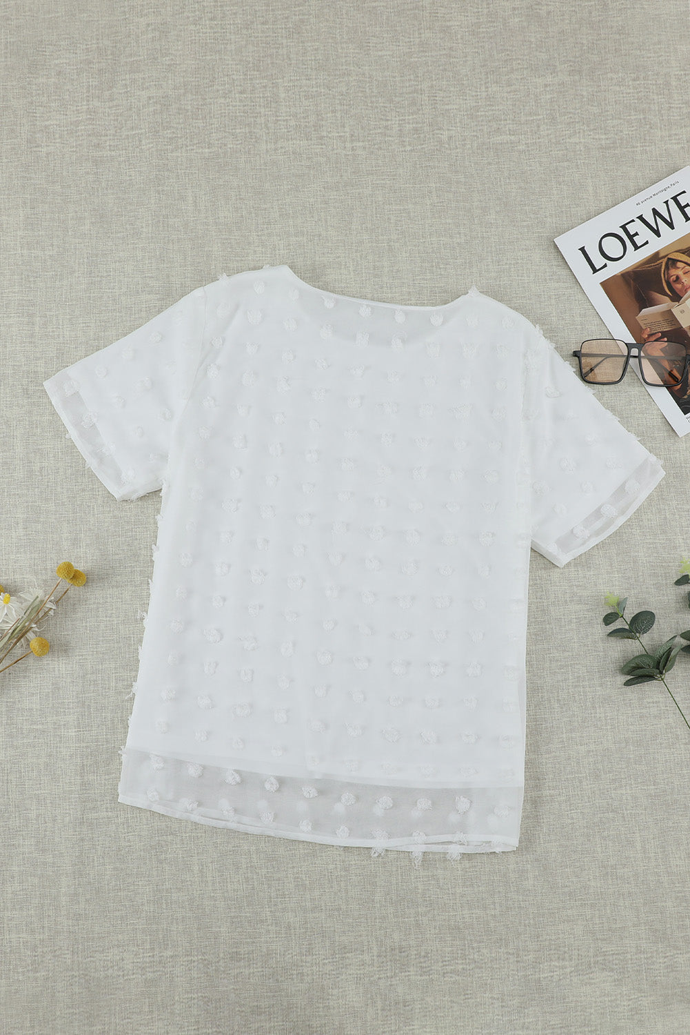 White Swiss Dot Texture Short Sleeve Top