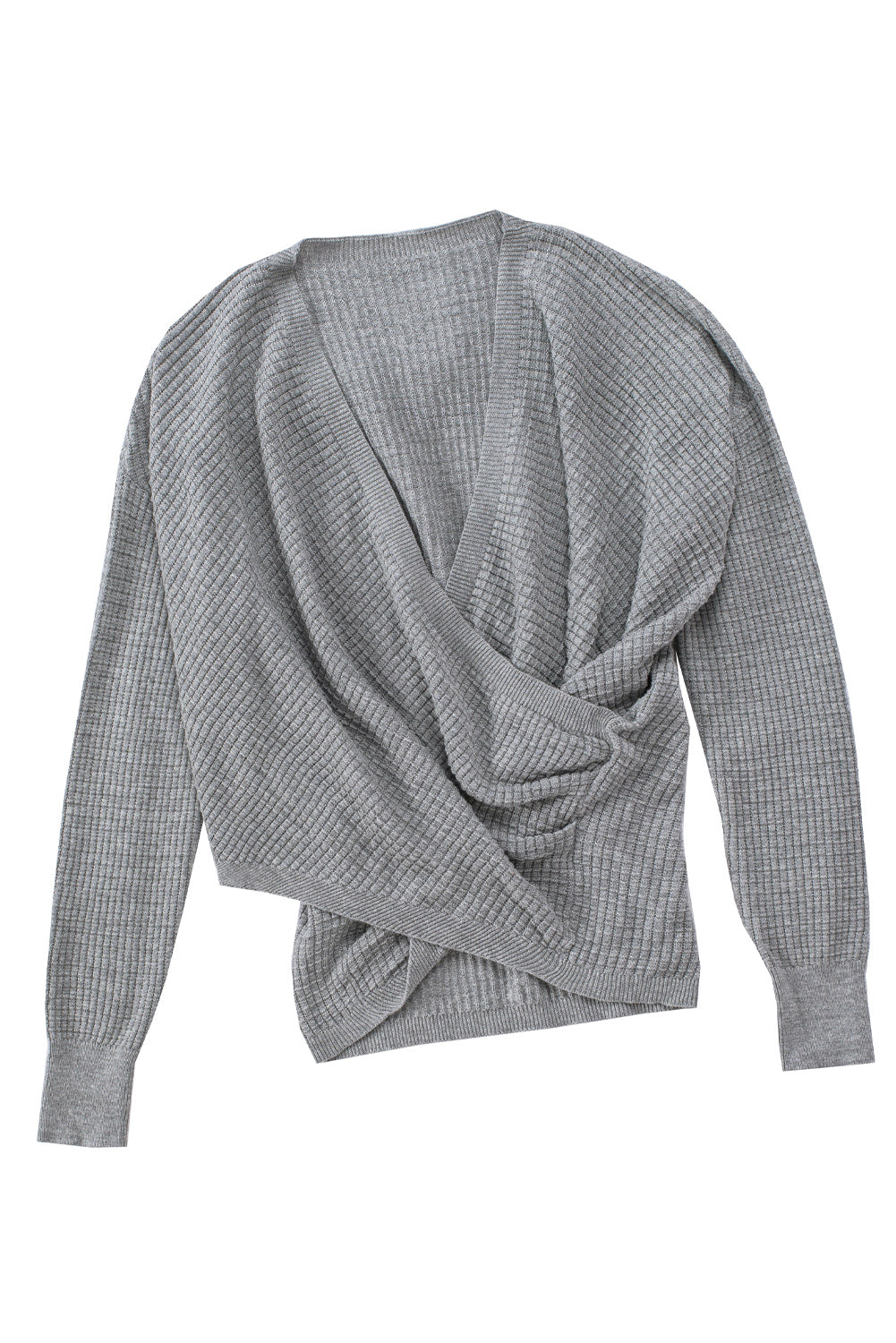 Khaki Wrap V Neck Waffle Sweater