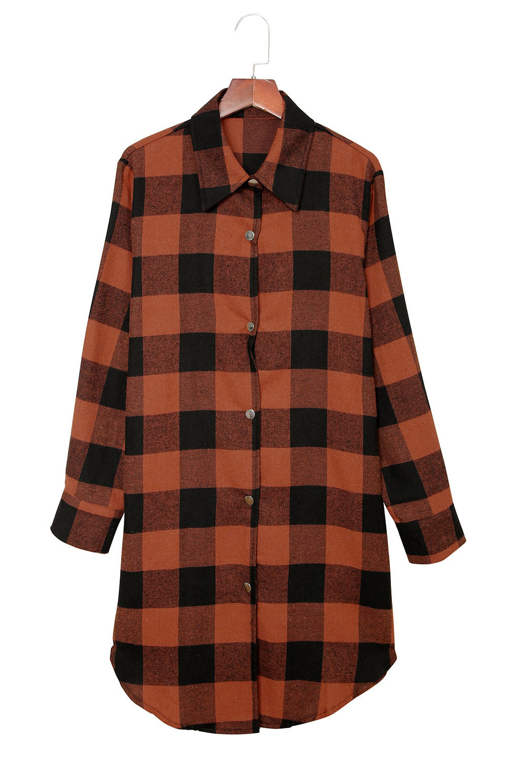 Fiery Red Turn-down Collar Plaid Shirt Coat