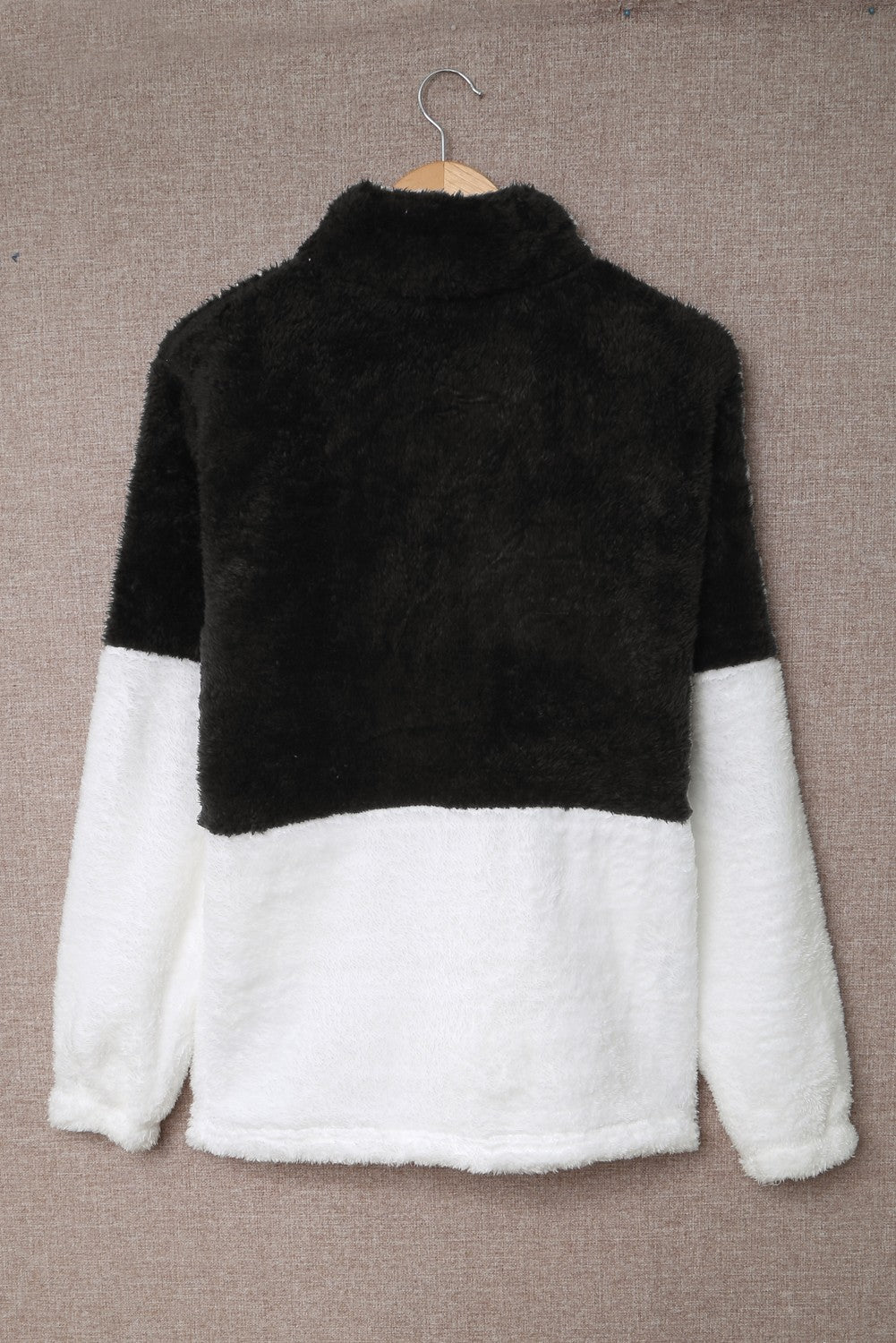 Brown Zip Neck Oversize Fluffy Fleece Pullover