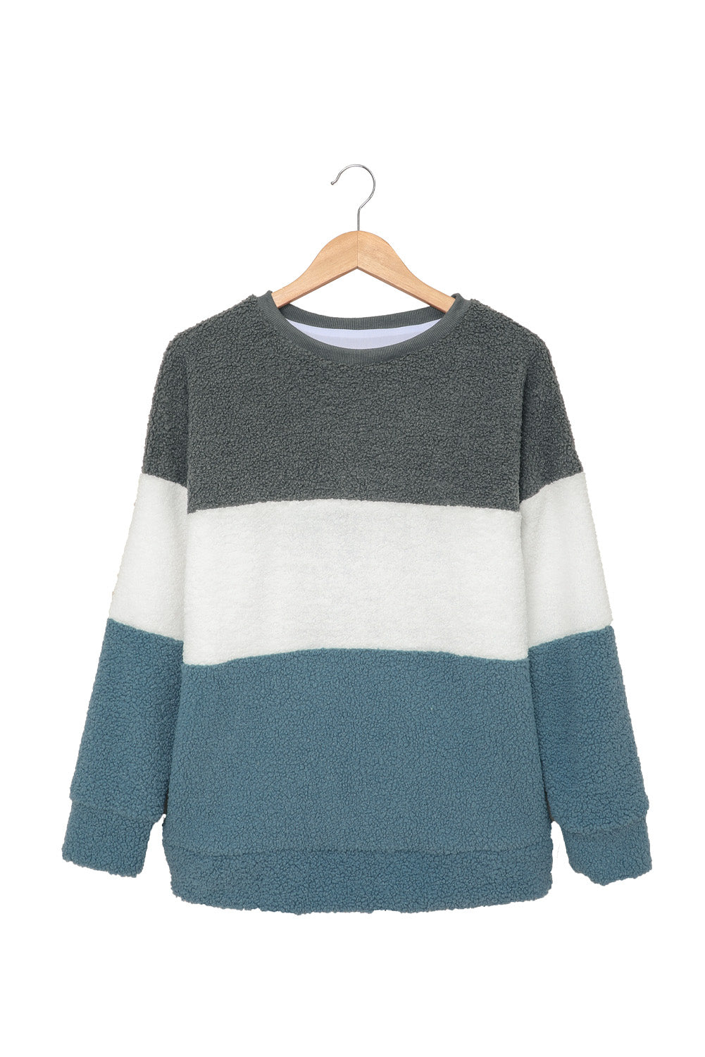 Gray Oversized Colorblock Plush Sweatshirt