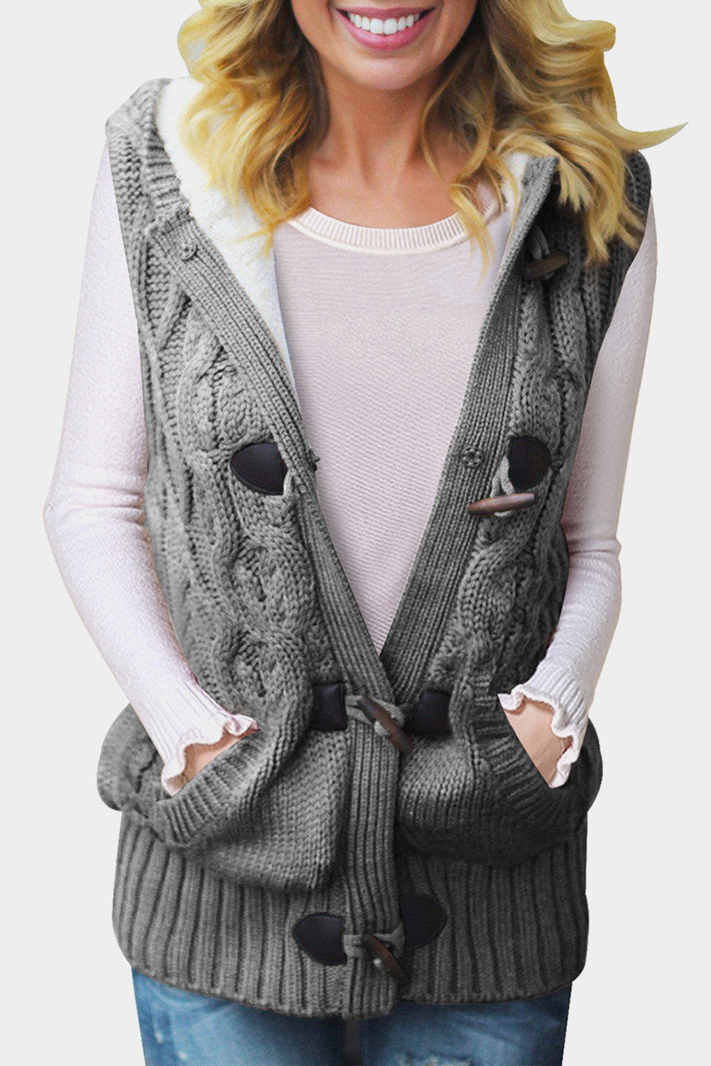 Multicolour Cable Knit Hooded Sweater Vest