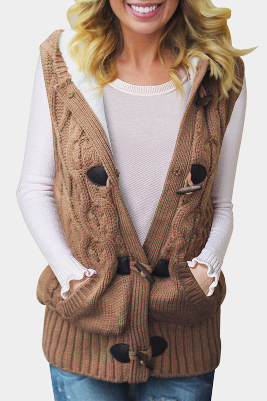 Multicolour Cable Knit Hooded Sweater Vest