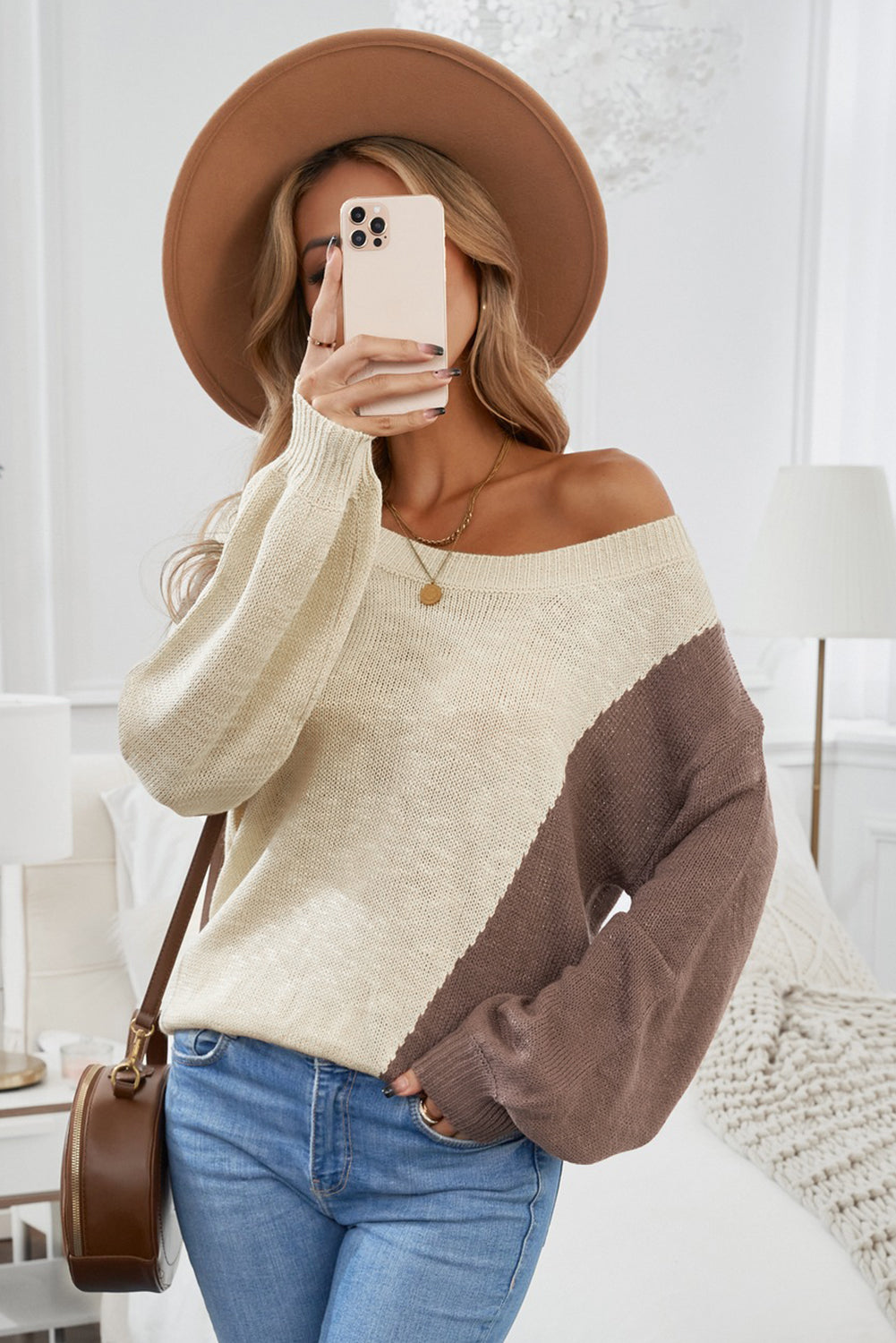 Asymmetric Colorblock Knitted Sweater